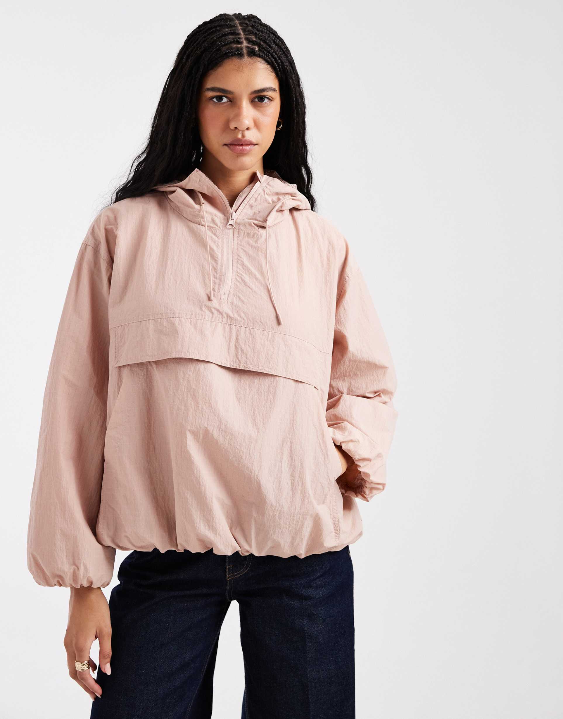 asos design rain resistant over the head track jacket in dusty pink