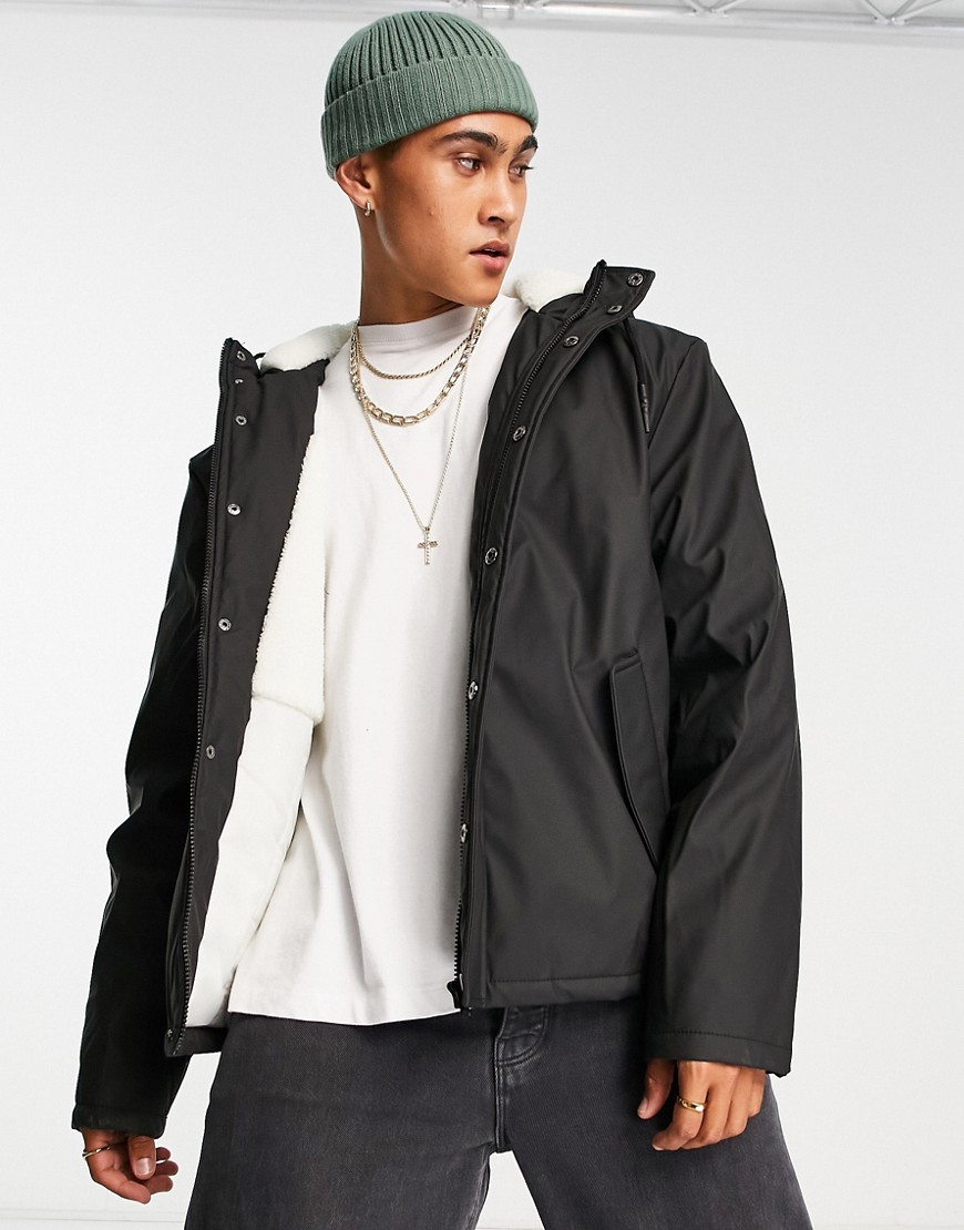 ASOS DESIGN rain resistant parka jacket with teddy lining in black