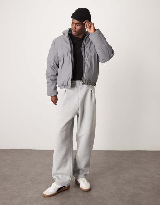 ASOS DESIGN rain resistant rubberized puffer jacket in gray