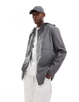 Asos Design Rain Resistant Rubberized Rain Jacket In Charcoal-gray