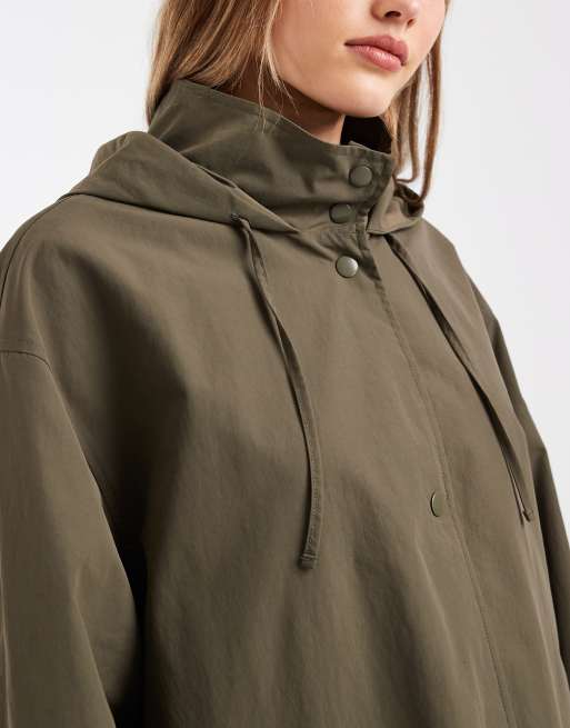 ASOS DESIGN rain resistant throw on coat in khaki, 3 of 4