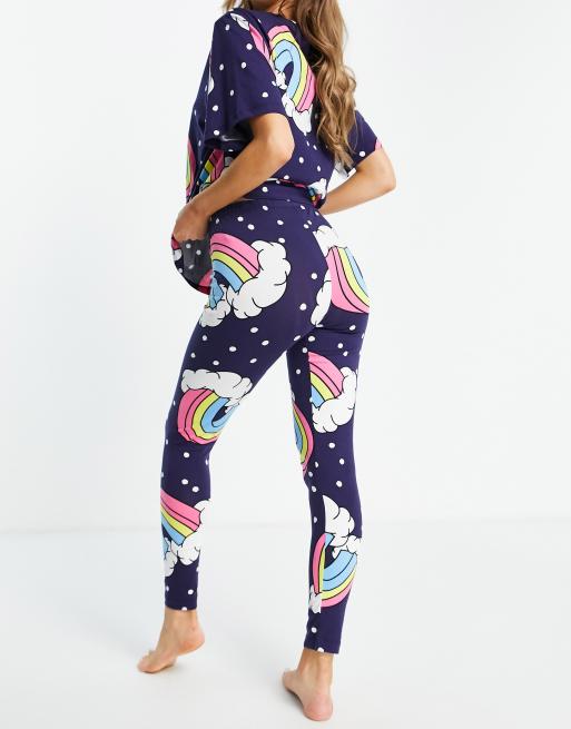 ASOS DESIGN rainbow dot oversized tee leggings pajama set in