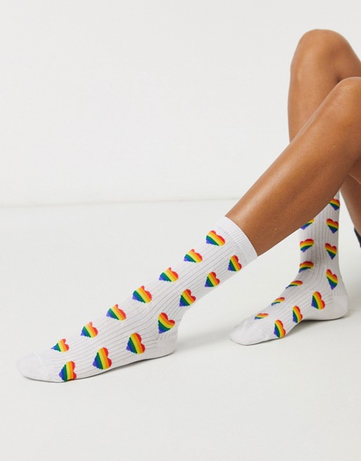 ASOS DESIGN rainbow heart calf length socks