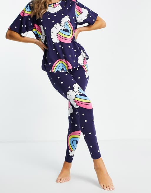 ASOS DESIGN rainbow spot oversized tee & legging pyjama set in navy