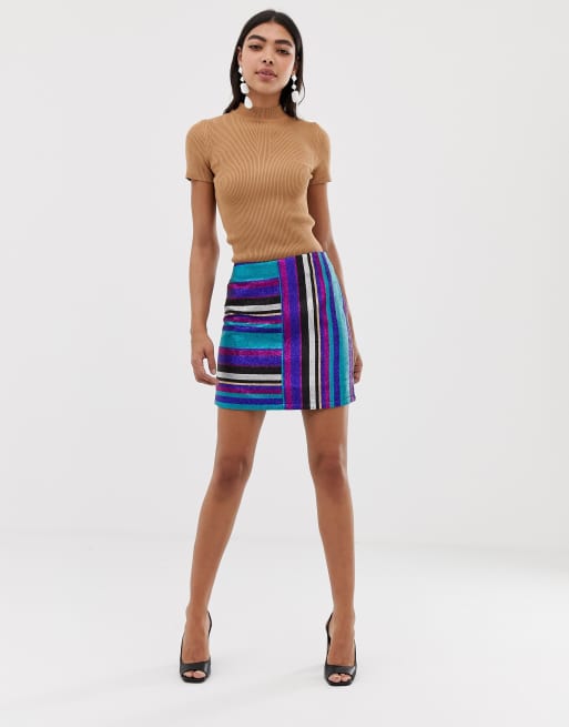 ASOS DESIGN rainbow stripe metallic mini skirt