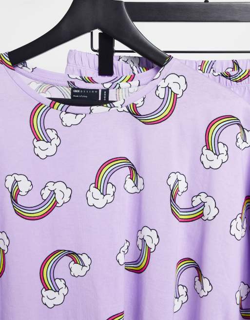 ASOS DESIGN rainbow tee legging pyjama set in lilac