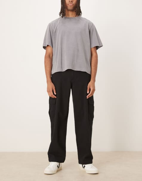 ASOS DESIGN raka cargobyxor i svart - view 1