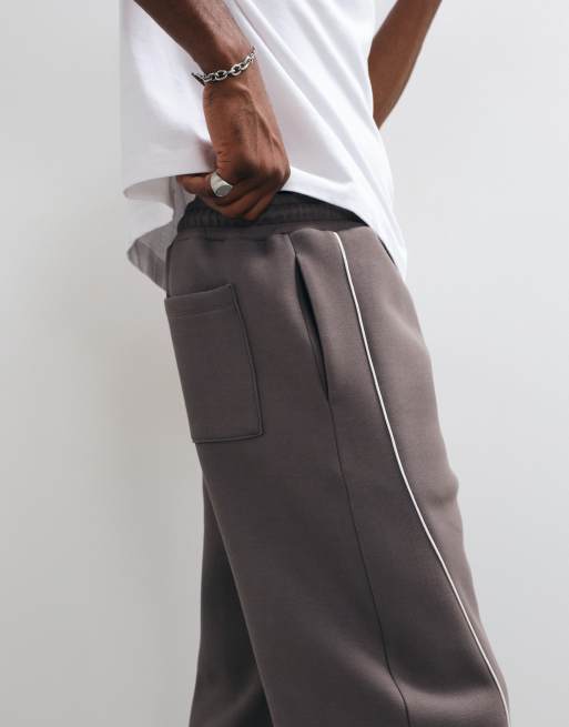 ASOS DESIGN raka joggers med böjd piping i pikéeffekt i grått, 5 av 5
