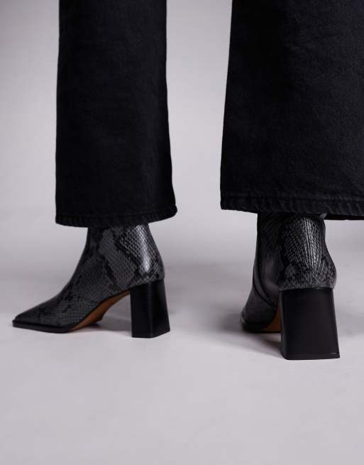 ASOS DESIGN - Ramona - Bottines à talon et bout carré en cuir effet peau de serpent - Gris, 2 de 4
