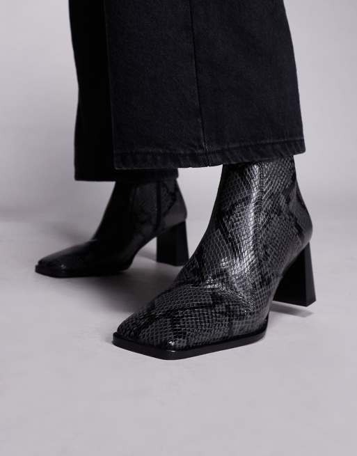 ASOS DESIGN - Ramona - Bottines à talon et bout carré en cuir effet peau de serpent - Gris, 4 de 4