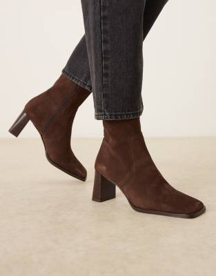 Ramona - Bottines à talon et bout carré en daim - Chocolat-Brown 40