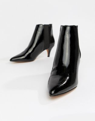 black patent kitten heel boots