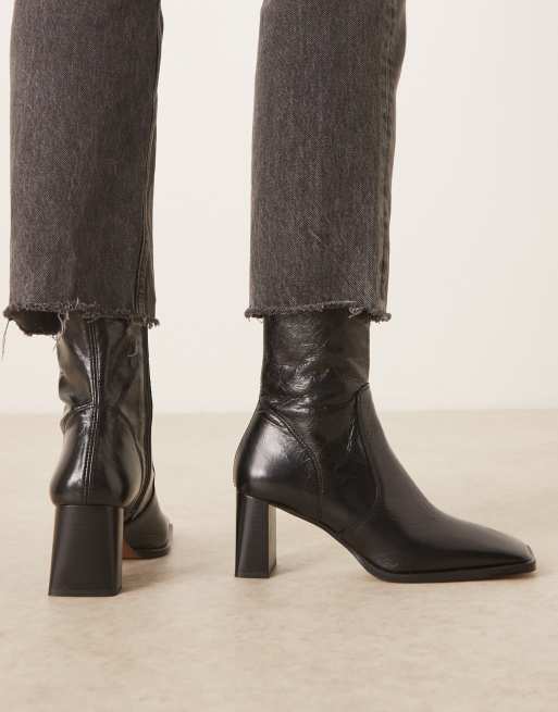 ASOS DESIGN - Ramona - Stivaletti con tacco neri in pelle con punta squadrata, 4 di 4