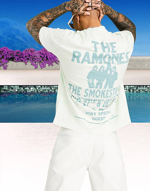 T-Shirts & Vests Ramones t-shirt in white and green tye die 