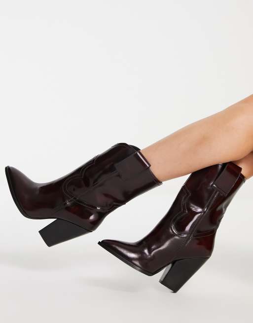 ASOS DESIGN - Ranch - Bordeaux western-støvler i læder til midt på læggen med hæl, 4 af 4