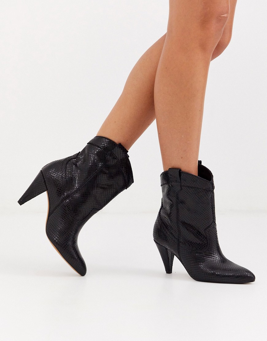 ASOS DESIGN Ranch leather western pull on boots in black snake