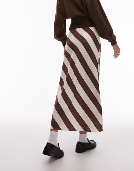 ASOS DESIGN – Randig, diagonalskuren midikjol i satin, 2 av 5