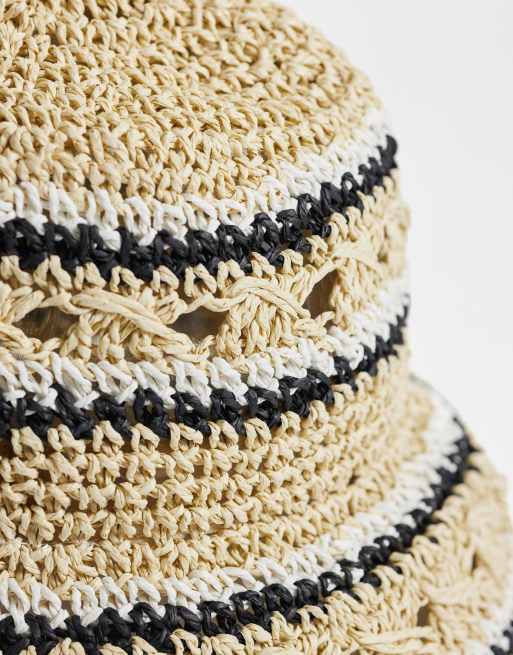 ASOS DESIGN – Randig, hålvävd, packbar solhatt i strå, 2 av 3