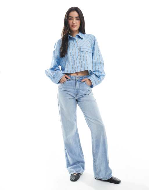 ASOS DESIGN – Randig, kort skjorta i bomull med boxig passform och ficka, 4 av 4