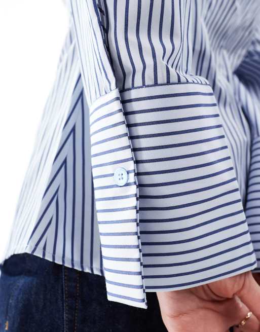 ASOS DESIGN – Randig, kraglös poplinskjorta med indragen midja, 3 av 4
