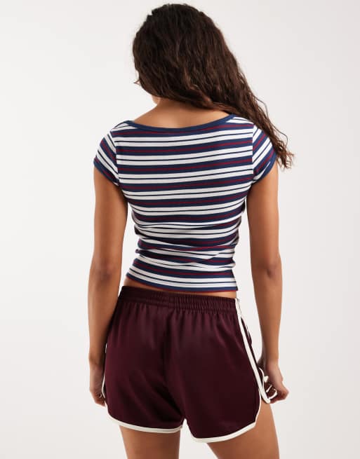 ASOS DESIGN – Randig, krympt t-shirt med båtringning och korta ärmar, 4 av 4