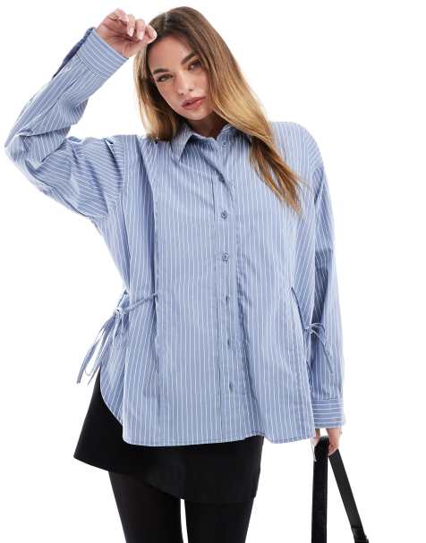 ASOS DESIGN – Randig, lång skjorta med knytning på sidan - view 1