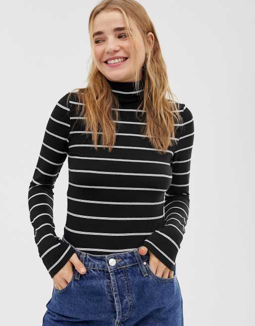 ASOS DESIGN – Randig, långärmad topp med halvpolokrage