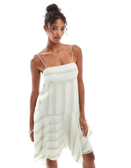 ASOS DESIGN – Randig miniklänning i organza med fyrkantig halsringning och ojämn fåll