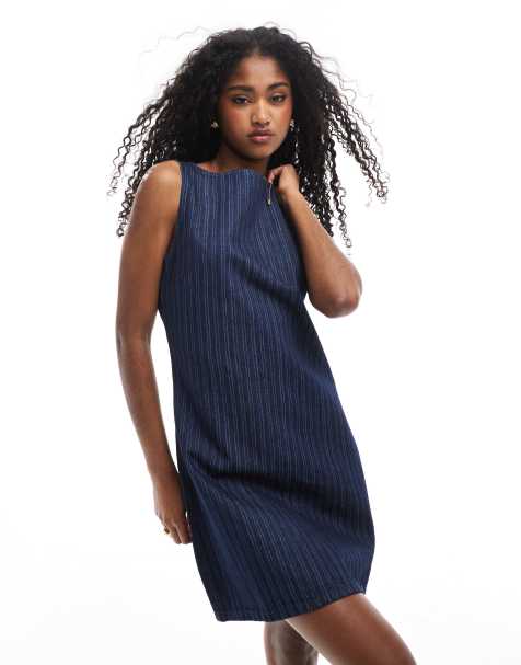 ASOS DESIGN – Randig minilång shiftklänning i denim - view 1