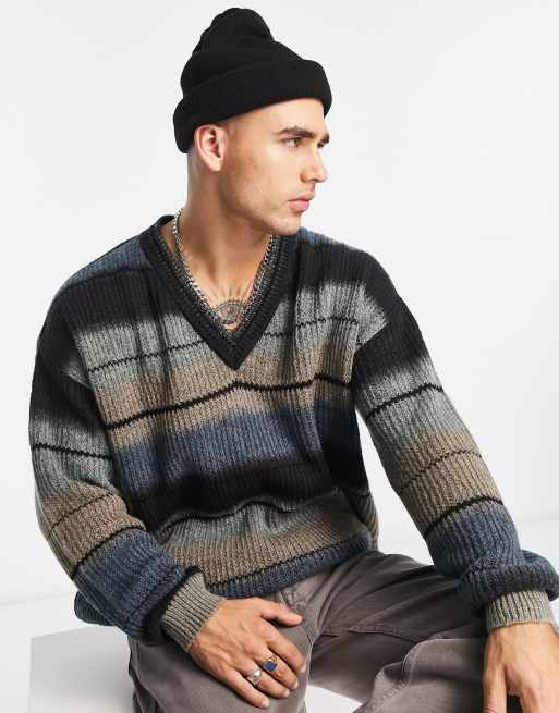 ASOS DESIGN – Randig, ombrefärgad tröja i oversize av plysch
