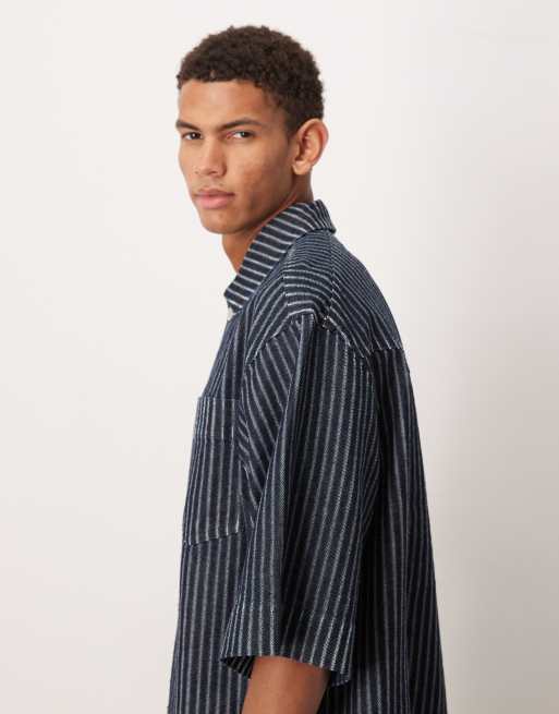 ASOS DESIGN – Randig, otvättad jeansskjorta med korta ärmar, del av set , 4 av 5
