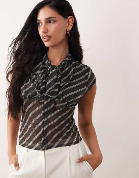 ASOS DESIGN – Randig, skir skjorta med holkärmar och knytning vid halsen - view 1