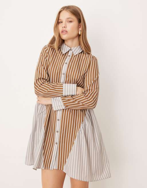 ASOS DESIGN – Randig skjortklänning i minilängd med vinklade sömmar av poplin, 3 av 4