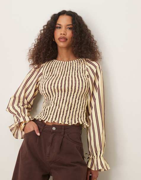 ASOS DESIGN – Randig, smockad blus i bomull - view 1