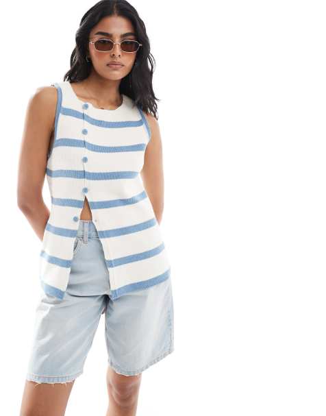 ASOS DESIGN – Randig, stickad, asymmetrisk väst - view 1
