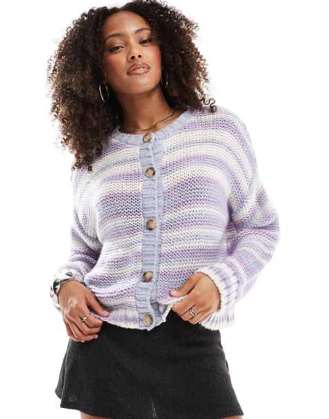 ASOS DESIGN – Randig, stickad kofta med rund halsringning - view 1