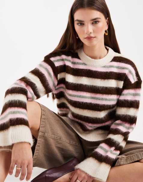 ASOS DESIGN – Randig, stickad och borstad tröja - view 1