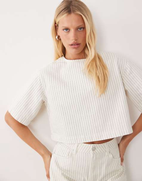 ASOS DESIGN – Randig t-shirt i denim med boxig passform, del av set - view 1