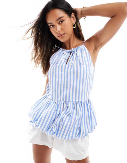 ASOS DESIGN – Randig topp i peplum-modell