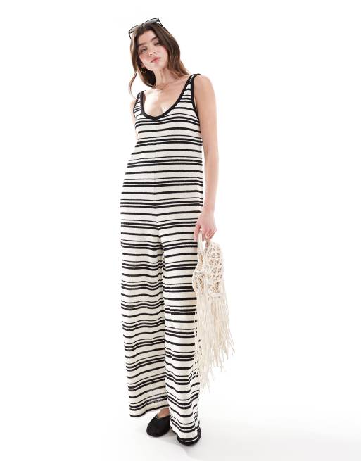 ASOS DESIGN – Randig, virkad jumpsuit med u-formad ringning