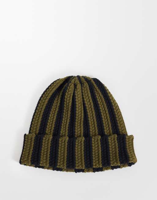 ASOS DESIGN randig virkad mössa i grönt, 2 av 3