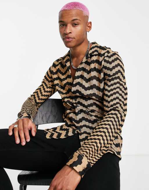 ASOS DESIGN – Randig virkad skjorta i regular fit med djup urringning och platt krage, 4 av 4