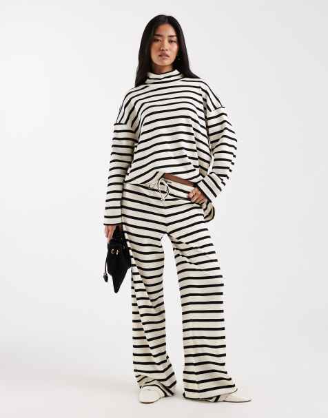 ASOS DESIGN – Randiga byxor i jersey med vida ben, del av set - view 1