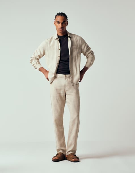 ASOS DESIGN – Randiga byxor i linnemix, del av set - view 1