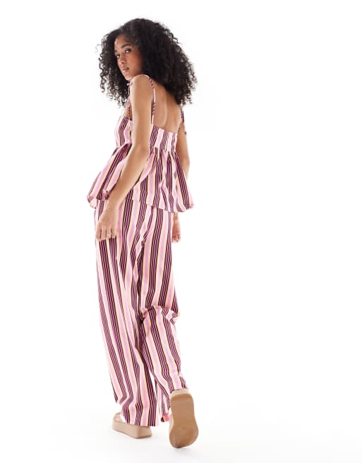 ASOS DESIGN – Randiga byxor med knytmidja och raka ben, del av set, 3 av 5