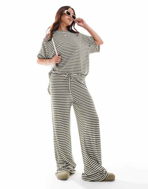 ASOS DESIGN – Randiga byxor med vida ben, del av set - view 1