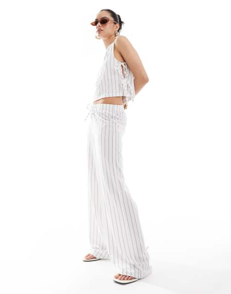 ASOS DESIGN – Randiga byxor med vida ben och låg midja, del av set - view 1