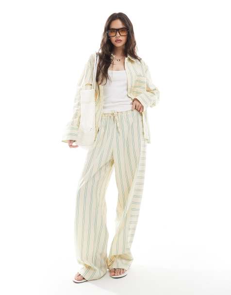 ASOS DESIGN – Randiga, panelsydda mjukisbyxor i bomullspoplin och oversize med barrelben - view 1