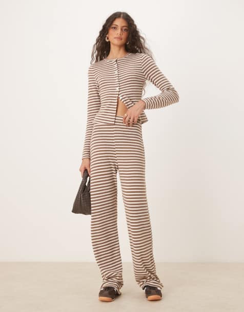 ASOS DESIGN – Randiga, texturerade byxor med vida ben, del av set - view 1