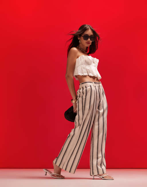 ASOS DESIGN – Randiga, vida byxor i linnemix och dad-modell 